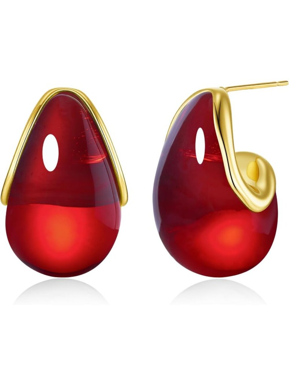 Women's Ruby Oval C Shape Chunky Dangle Long Bold Drop Vintage Thick Earrings